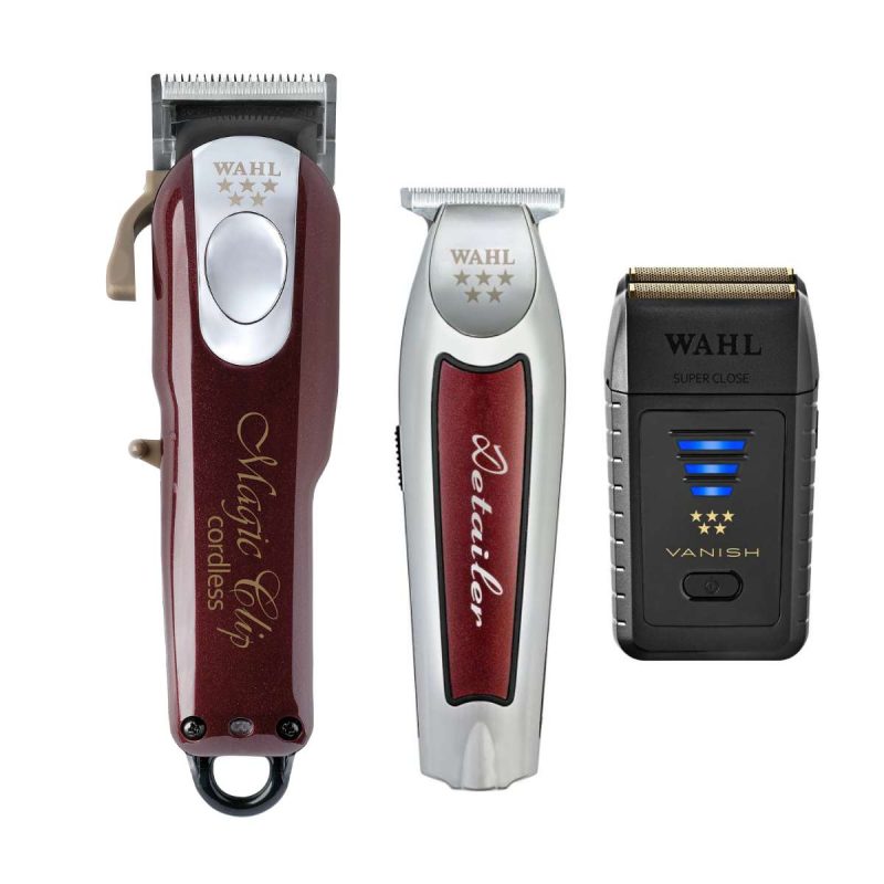 Trimmerpaket bestående av WAHL Magic Clip Cordless, Wahl Detailer Cordless och Wahl Vanish. Perfekt trimning varje gång.